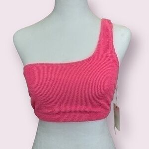 NWT GOOD AMERICAN Hot Pink Shoulder Bikini Top